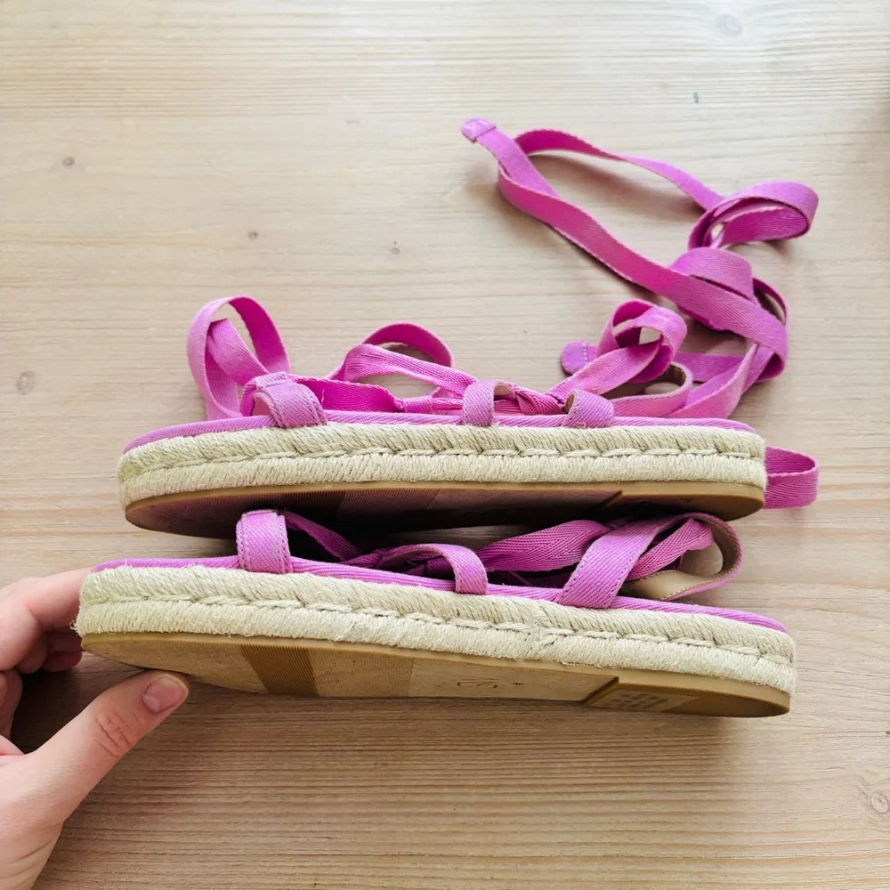 Stuart Weitzman 32MM Espadrille‎ Platform Sandals Pink Tan Chic Tie Up